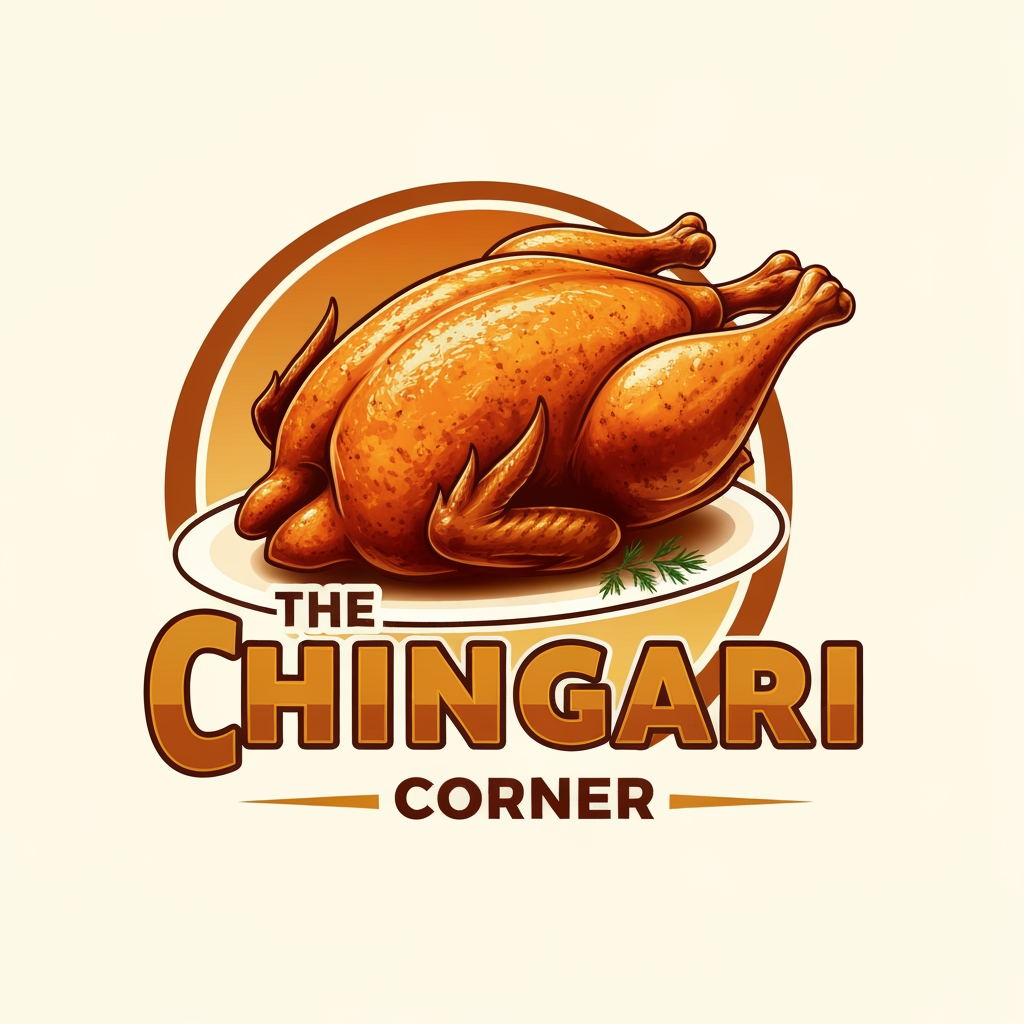 AI Design for generate asthatic logo for chicken restaurant whose name is [the  chingari  corner] using rosted chicken image