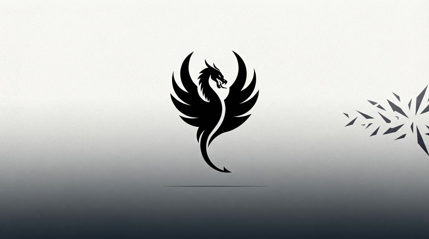 AI Design for Website hero image concept for Create a bold, minimalist dragon logo featuring clean lines and a high-contrast black and white aesthetic that conveys strength and authority for modern brand identity.. Wide polished digital brand visual, clear focal identity element, cohesive colors and atmosphere, generous negative space for headline and CTA to be added later, no rendered UI text.

Incorporate the attached brand element reference image (Reference A: brand element "Dragon Silhouette Logo") into the composition where natural — preserve the depicted brand element's appearance.