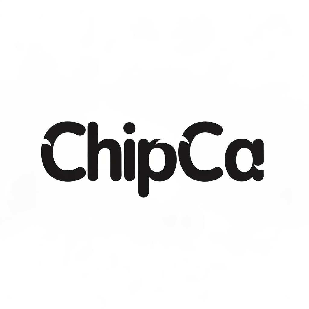 AI Design for A modern, bold, and playful wordmark logo for a snack brand called "ChipCa". Clean sans-serif typography with a slight curvature to the letters to suggest crunchiness, minimalist aesthetic, vector style, white background, high contrast, professional branding.