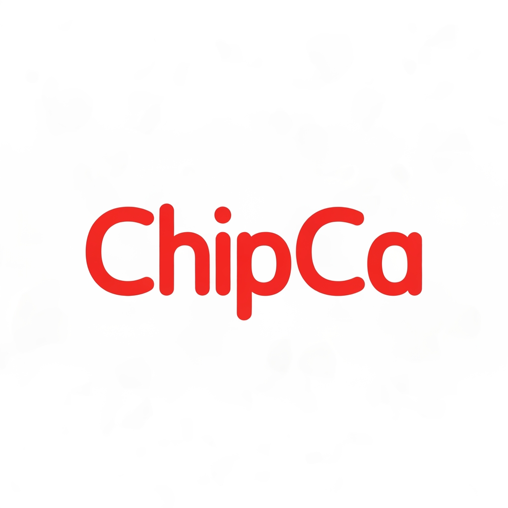 AI Design for A modern, bold, and playful wordmark logo for a snack brand called "ChipCa". Clean sans-serif typography with a slight curvature to the letters to suggest crunchiness, minimalist aesthetic, vector style, white background, high contrast, professional branding.