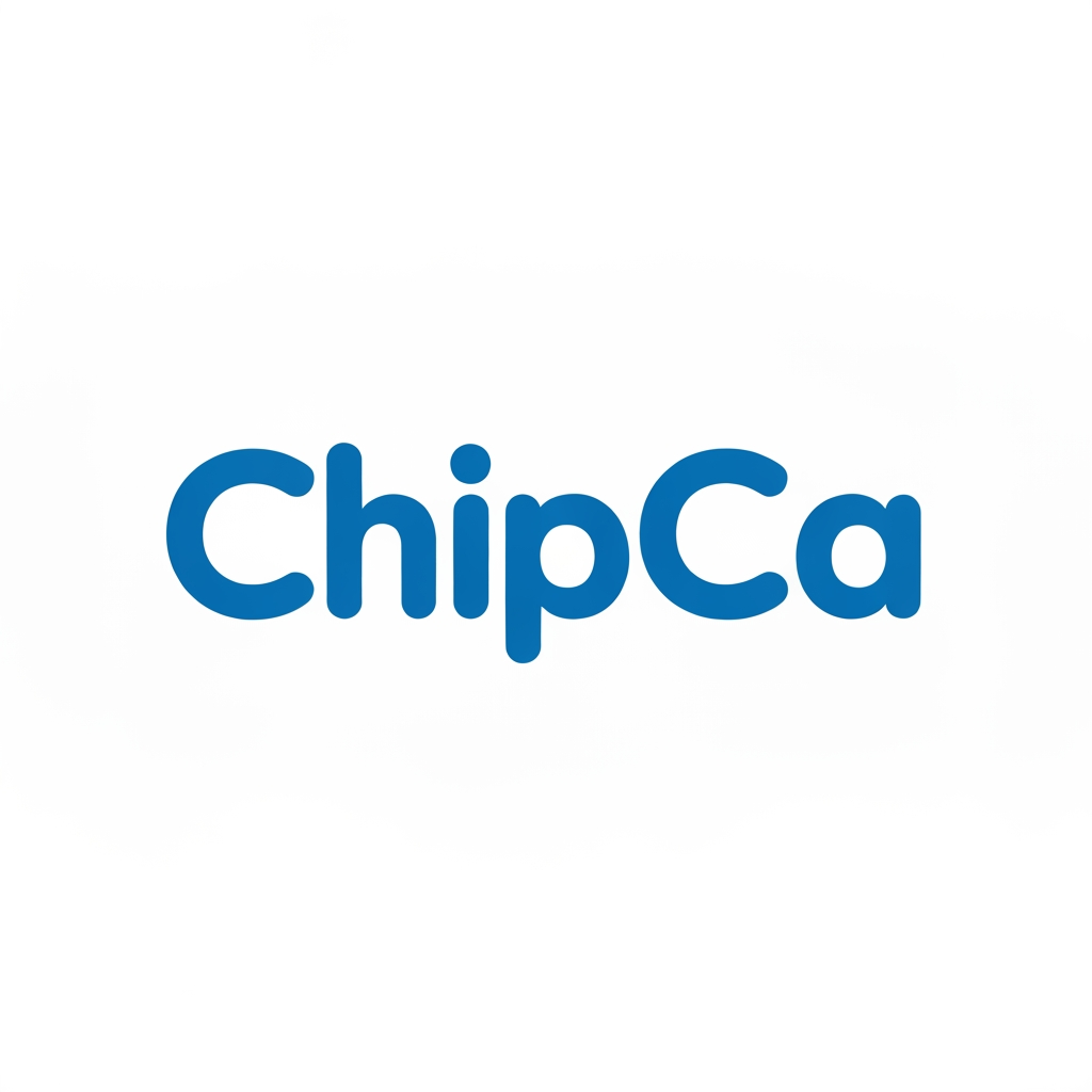AI Design for A modern, bold, and playful wordmark logo for a snack brand called "ChipCa". Clean sans-serif typography with a slight curvature to the letters to suggest crunchiness, minimalist aesthetic, vector style, white background, high contrast, professional branding.