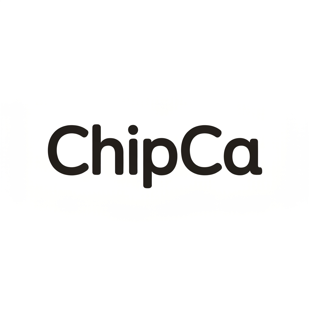 AI Design for A modern, bold, and playful wordmark logo for a snack brand called "ChipCa". Clean sans-serif typography with a slight curvature to the letters to suggest crunchiness, minimalist aesthetic, vector style, white background, high contrast, professional branding.