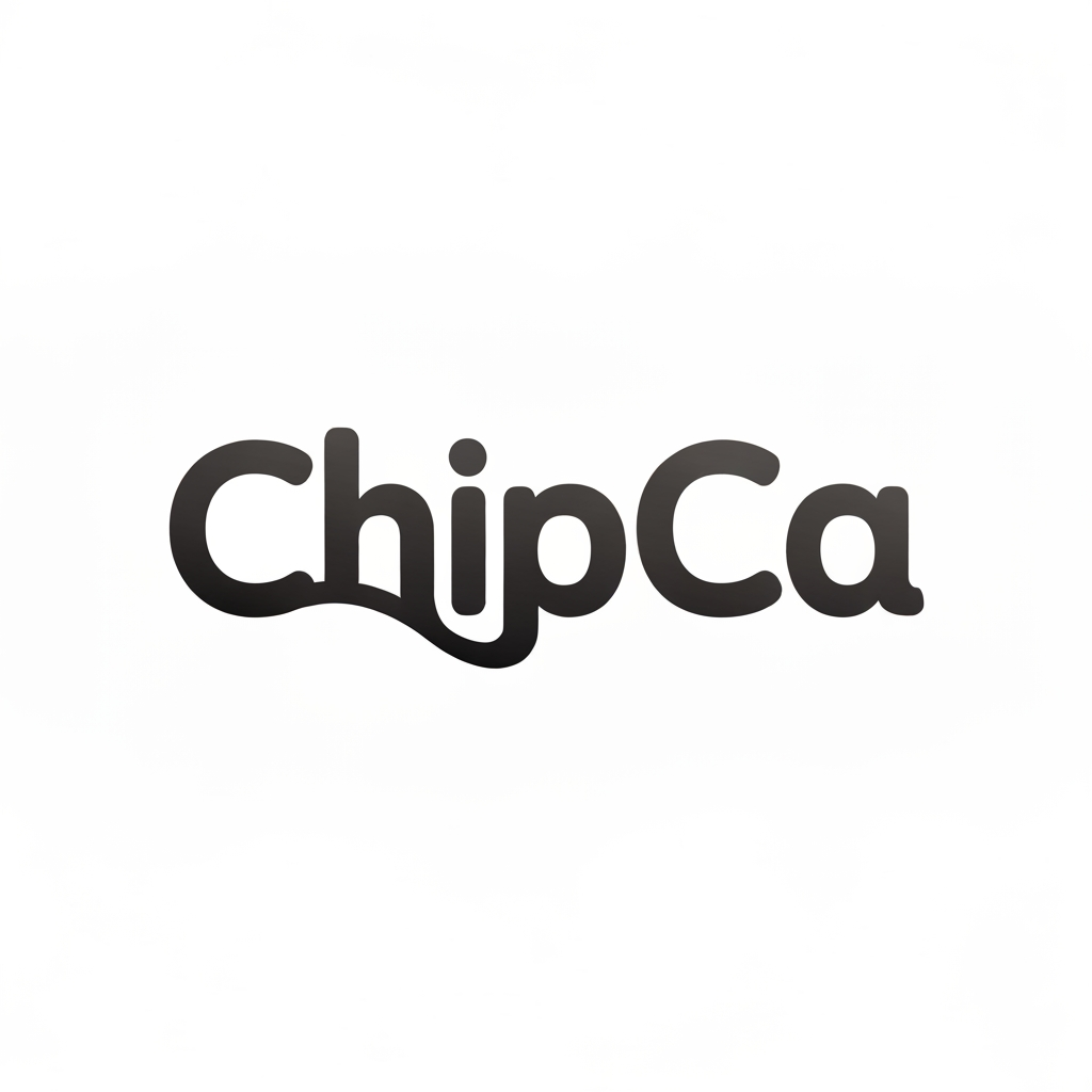 AI Design for A modern, bold, and playful wordmark logo for a snack brand called "ChipCa". Clean sans-serif typography with a slight curvature to the letters to suggest crunchiness, minimalist aesthetic, vector style, white background, high contrast, professional branding.