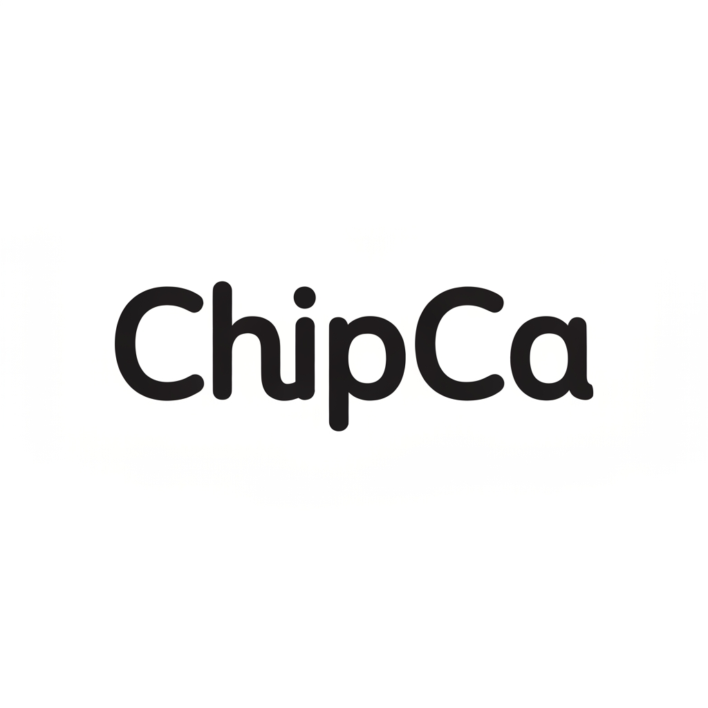 AI Design for A modern, bold, and playful wordmark logo for a snack brand called "ChipCa". Clean sans-serif typography with a slight curvature to the letters to suggest crunchiness, minimalist aesthetic, vector style, white background, high contrast, professional branding.