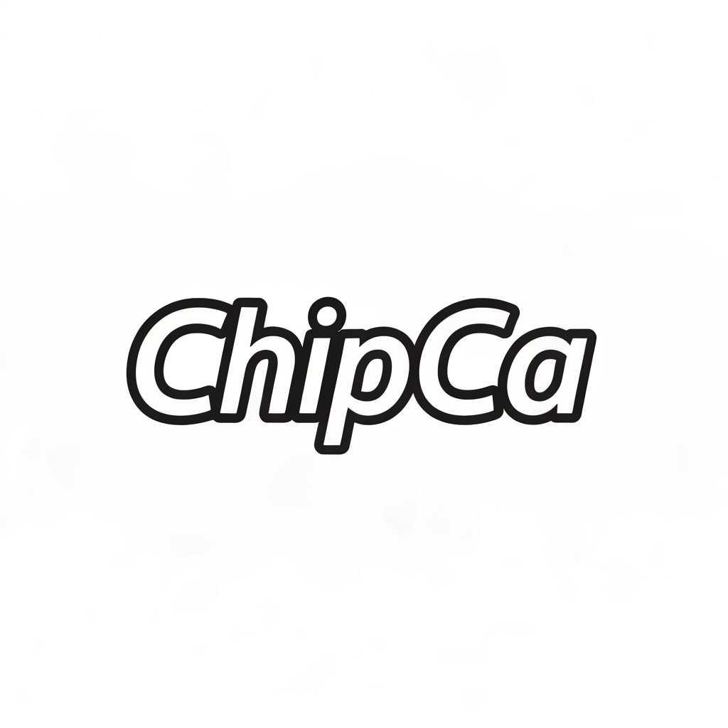 AI Design for A modern, bold, and playful wordmark logo for a snack brand called "ChipCa". Clean sans-serif typography with a slight curvature to the letters to suggest crunchiness, minimalist aesthetic, vector style, white background, high contrast, professional branding.