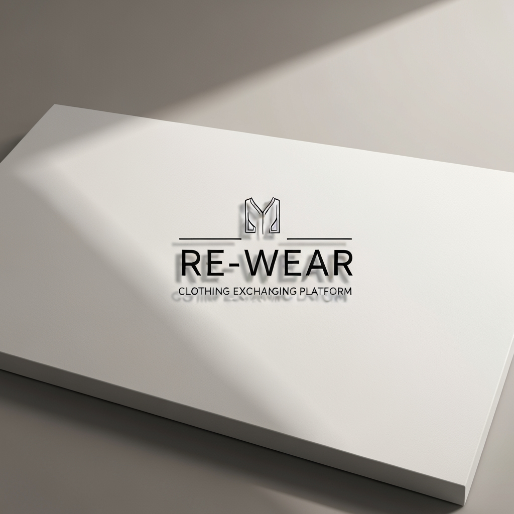 AI Design for Premium logo presentation mockup concept for i need a logo for cloth exchanging platform as the name rewear. Logo or brand mark displayed on a clean neutral surface with subtle depth, refined shadow, precise alignment, elegant design-studio presentation, no extra readable text.