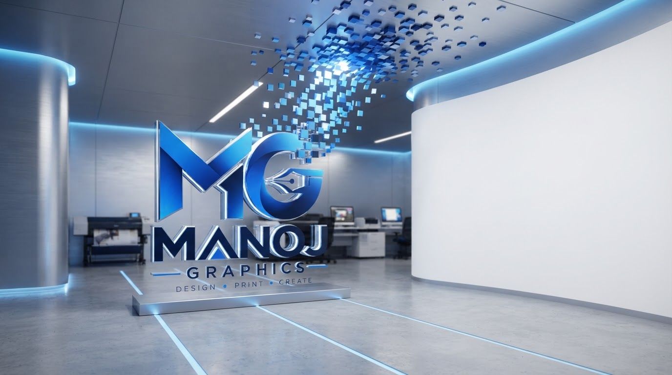 AI Design for Landscape launch announcement visual for brand. Energetic campaign image, strong focal object or scene, clean branded atmosphere, generous open space for announcement copy to be added later, no rendered typography.
Incorporate the attached brand element reference image (Reference A: brand element "Manoj Graphics") into the composition where natural — preserve the depicted brand element's appearance.