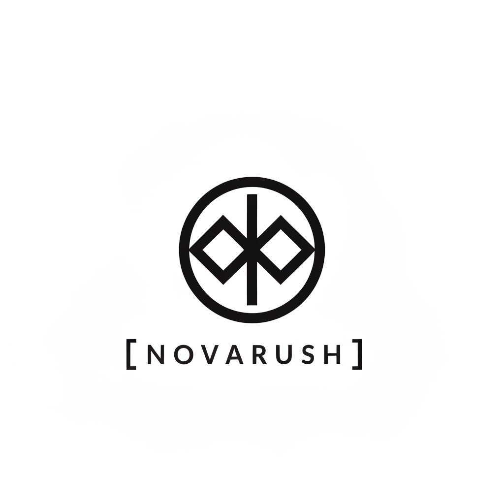 AI Design for Create a luxury minimalist black logo for “[NOVARUSH]”.

Design an iconic abstract monogram using the artist's initials.

Pure black symbol on a clean white background.

Elegant geometric construction, premium international music artist identity, modern electronic-pop aesthetic, sophisticated negative space, highly recognizable silhouette, timeless branding.

The logo must work perfectly as a YouTube profile picture and Spotify artist avatar.

Flat vector design.
Sharp clean edges.
No 3D.
No gradients.
No shadows.
No text clutter.
No microphone.
No headphones.
No musical notes.
No equalizer.
No watermark.

Centered.
Square composition.
1:1.
Professional brand identity system.