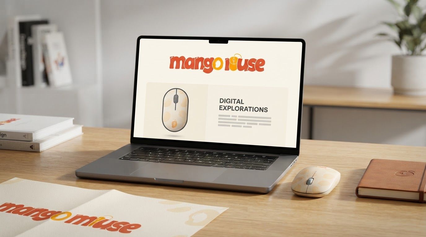 AI Design for Client presentation mockup for brand. Polished scene showing the design direction applied to a realistic surface, screen, poster, or object, premium agency presentation style, no readable placeholder text.
Incorporate the attached brand element reference image (Reference A: brand element "Mango Mouse") into the composition where natural — preserve the depicted brand element's appearance.