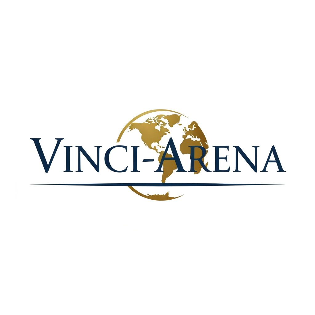 AI Design for LOGO ,MY WEBSITEE NAME IS VINCI-ARENA ADD GLOBE THING WHAT I GIVE YOU