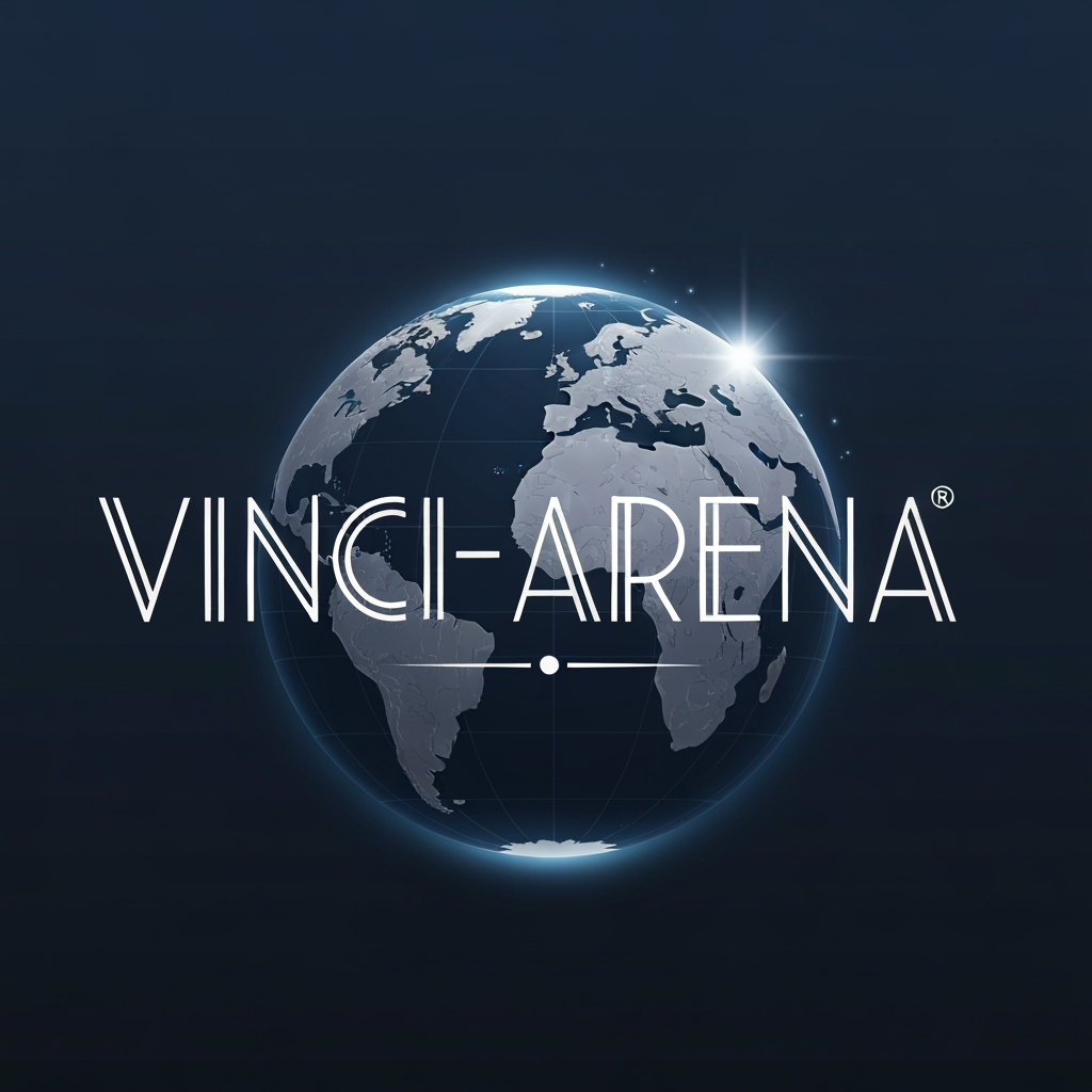 AI Design for LOGO ,MY WEBSITEE NAME IS VINCI-ARENA ADD GLOBE THING WHAT I GIVE YOU USONG MY IMAGE WHAT I GIVE YOU
