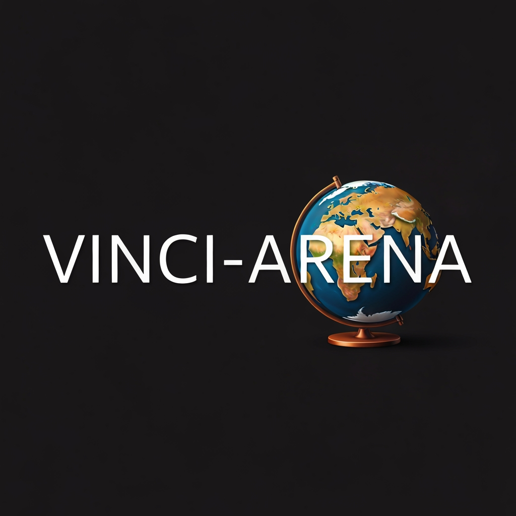AI Design for LOGO ,MY WEBSITEE NAME IS VINCI-ARENA ADD GLOBE THING WHAT I GIVE YOU USONG MY IMAGE WHAT I GIVE YOU