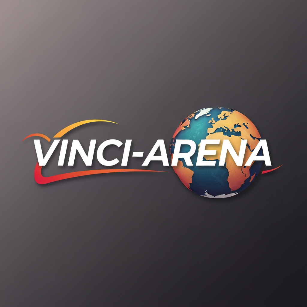 AI Design for LOGO ,MY WEBSITEE NAME IS VINCI-ARENA ADD GLOBE THING WHAT I GIVE YOU USONG MY IMAGE WHAT I GIVE YOU