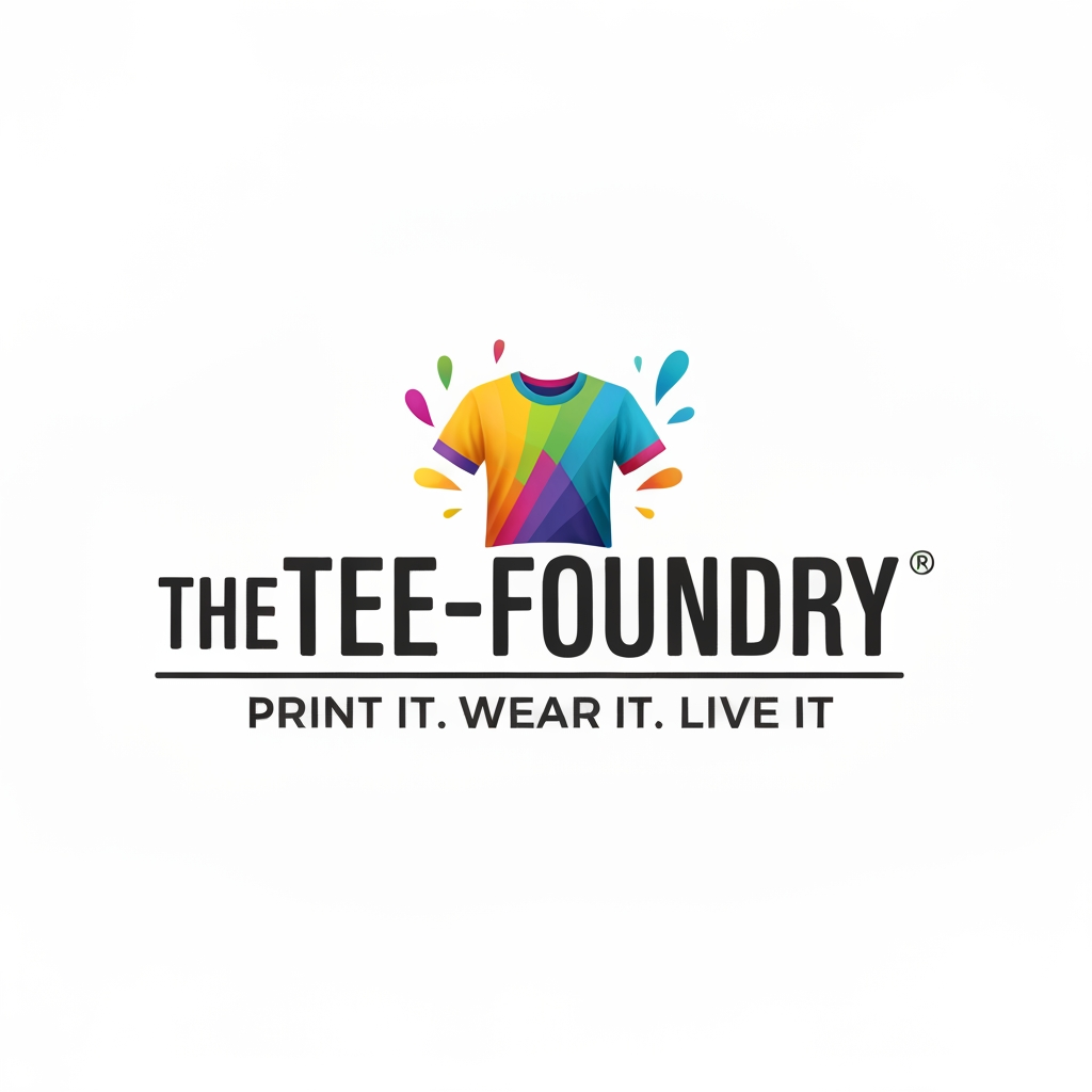 AI Design for generate a Logo for "The Tee-Foundry" and tagline:"Print It. Wear It. Live It". give it colourful and realistic...dont be clumsy. more attractive