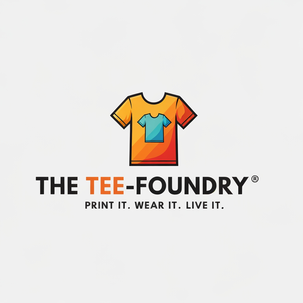 AI Design for generate a Logo for "The Tee-Foundry" and tagline:"Print It. Wear It. Live It". give it colourful and realistic...dont be clumsy