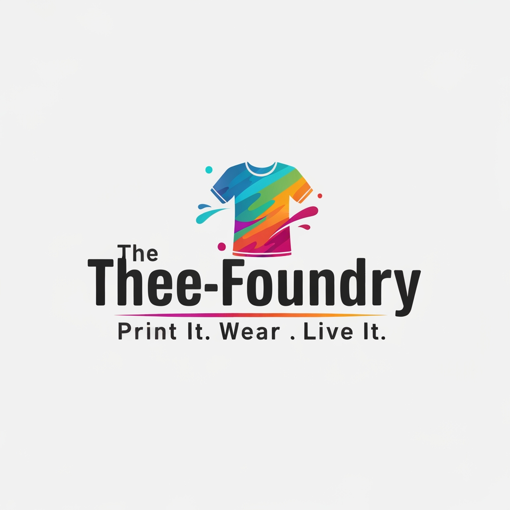 AI Design for generate a Logo for "The Tee-Foundry" and tagline:"Print It. Wear It. Live It". give it colourful and realistic...dont be clumsy. more attractive