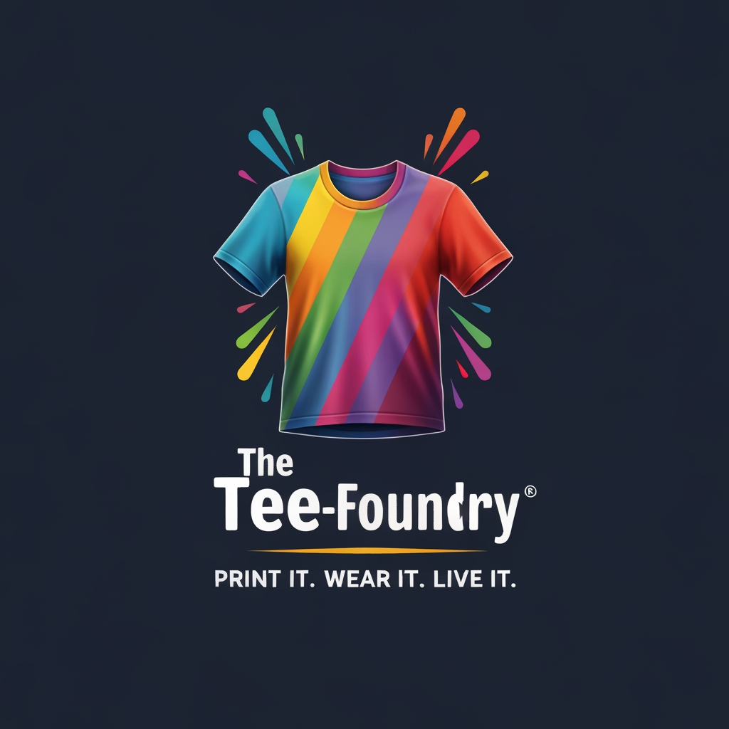 AI Design for generate a Logo for "The Tee-Foundry" and tagline:"Print It. Wear It. Live It". give it colourful and realistic