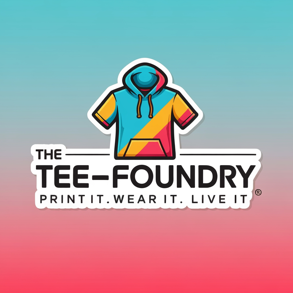 AI Design for generate a Logo for "The Tee-Foundry" and tagline:"Print It. Wear It. Live It". give it colourful and realistic...dont be clumsy. more attractive