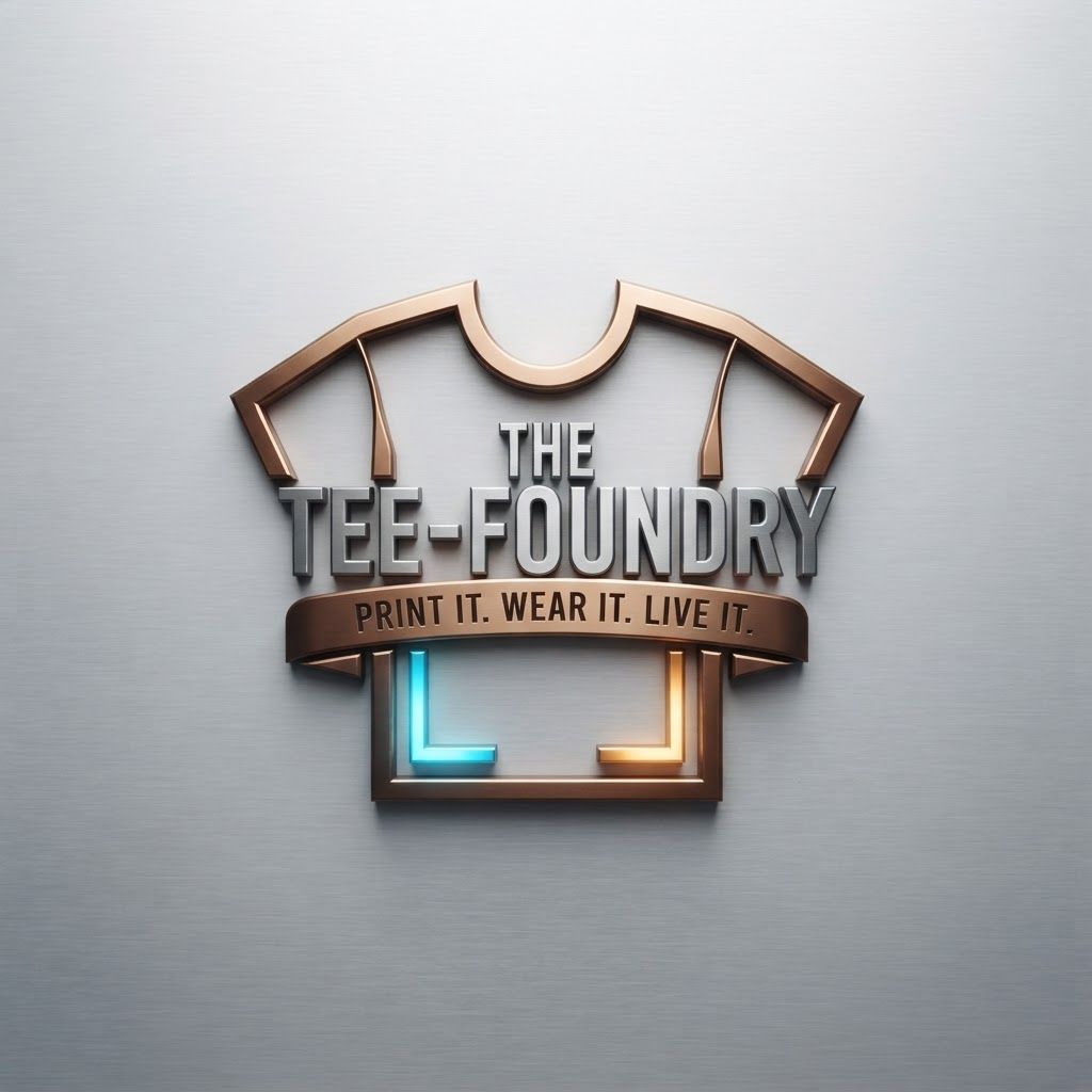 AI Design for generate a Logo for "The Tee-Foundry" and tagline:"Print It. Wear It. Live It". give it colourful and realistic...dont be clumsy. more attractive