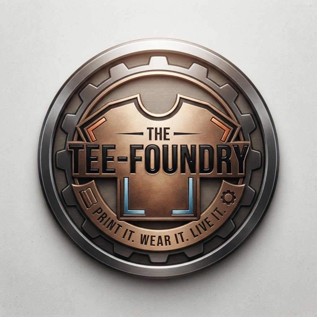 AI Design for generate a Logo for "The Tee-Foundry" and tagline:"Print It. Wear It. Live It". give it colourful and realistic...dont be clumsy. more attractive