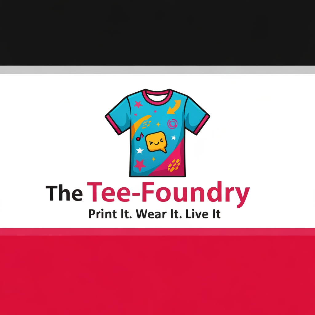 AI Design for generate a Logo for "The Tee-Foundry" and tagline:"Print It. Wear It. Live It". give it colourful and realistic...dont be clumsy