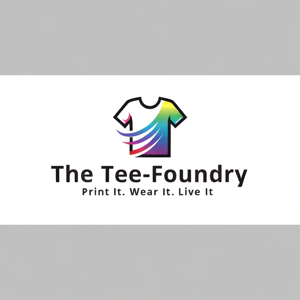 AI Design for generate a Logo for "The Tee-Foundry" and tagline:"Print It. Wear It. Live It". give it colourful and realistic...dont be clumsy. more attractive