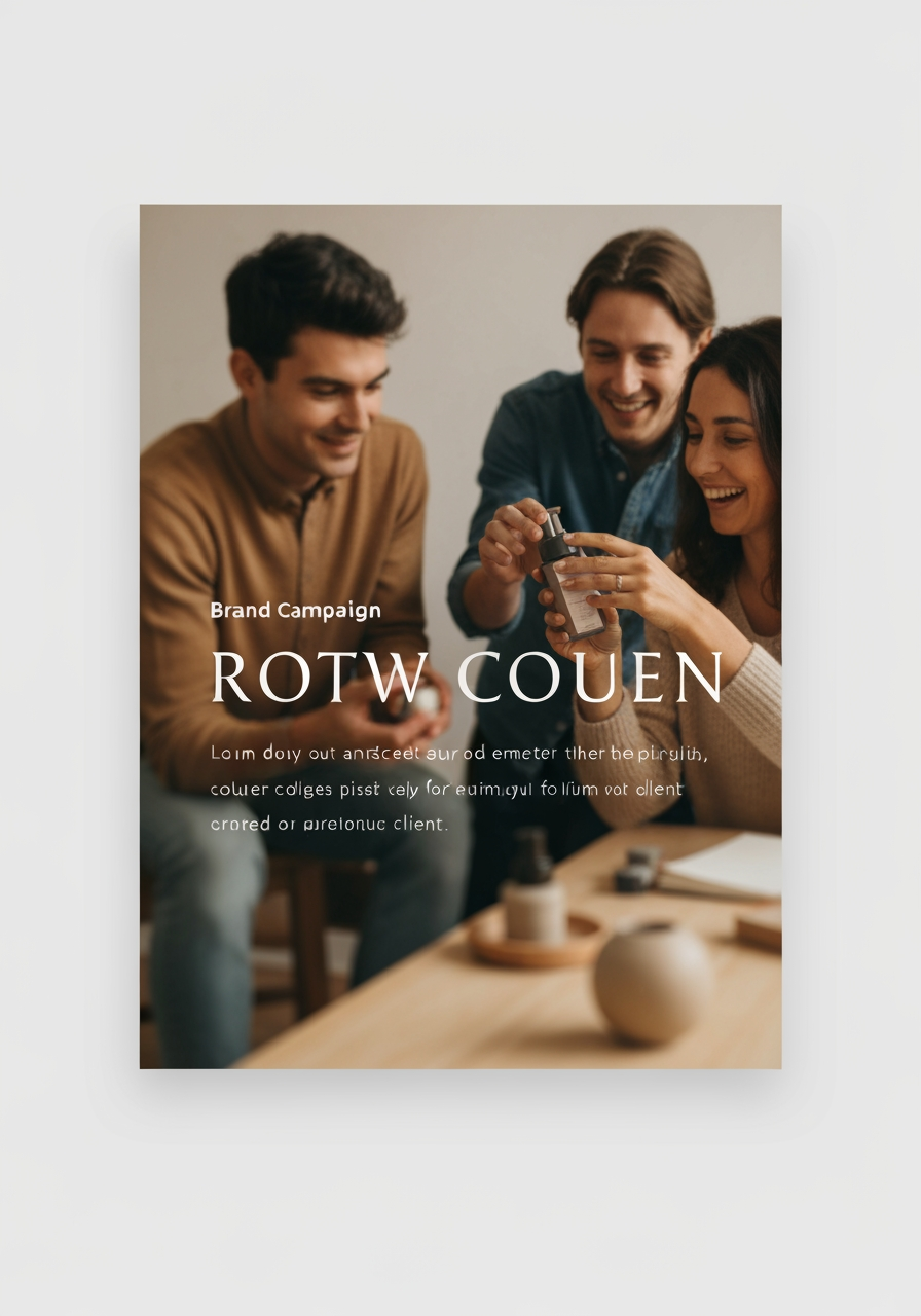 AI Design for Social campaign preview concept for Brand identity directions for a client. Portrait campaign visual that feels ready for client approval, clear focal image, cohesive art direction, clean space for copy to be added later, no generated text.