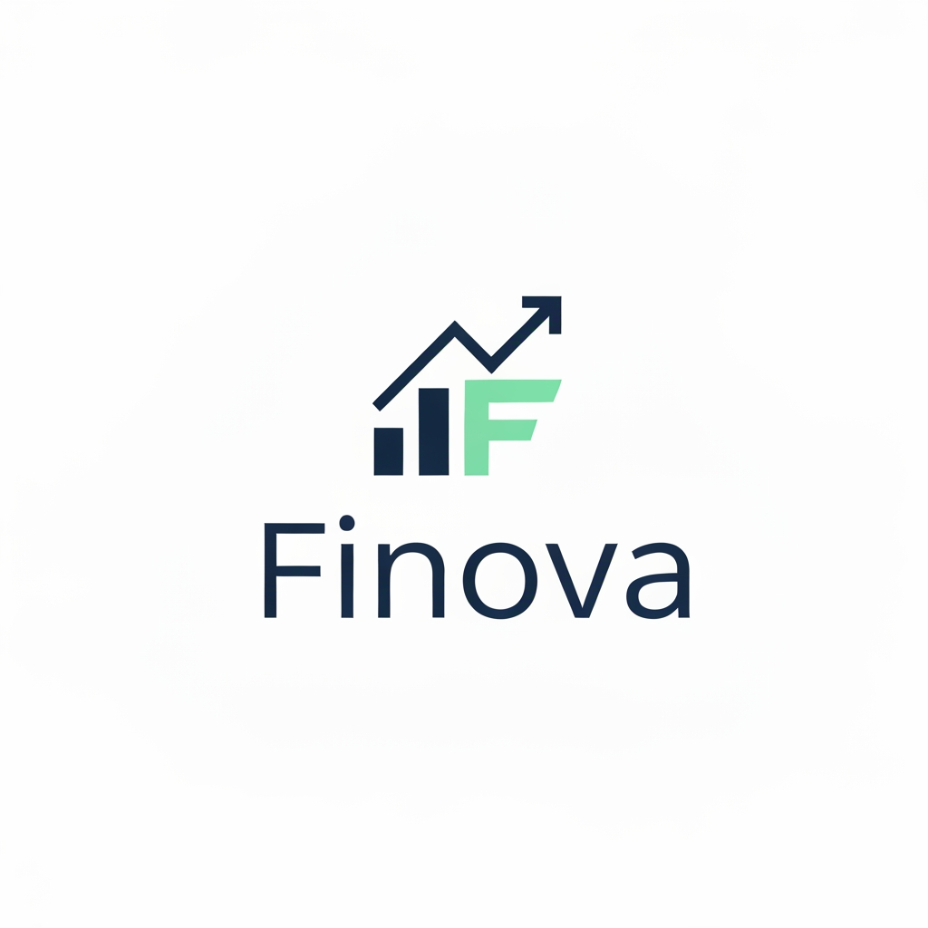 AI Design for A minimalist logo for a fintech app called 'Finova', sleek geometric design, an abstract symbol combining a rising growth chart and a subtle letter F, modern sans-serif typography, clean lines, professional navy blue and mint green color palette, white background, high-end finance branding style --no shading, no gradients