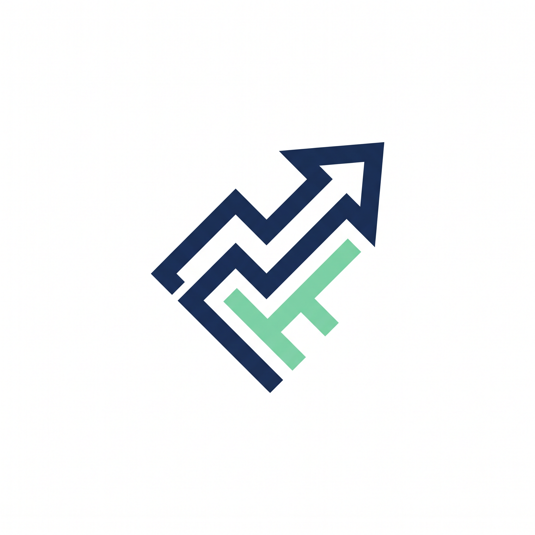 AI Design for A minimalist logo for a fintech app called 'Finova', sleek geometric design, an abstract symbol combining a rising growth chart and a subtle letter F, modern sans-serif typography, clean lines, professional navy blue and mint green color palette, white background, high-end finance branding style --no shading, no gradients make it more professional, just the logo not the name