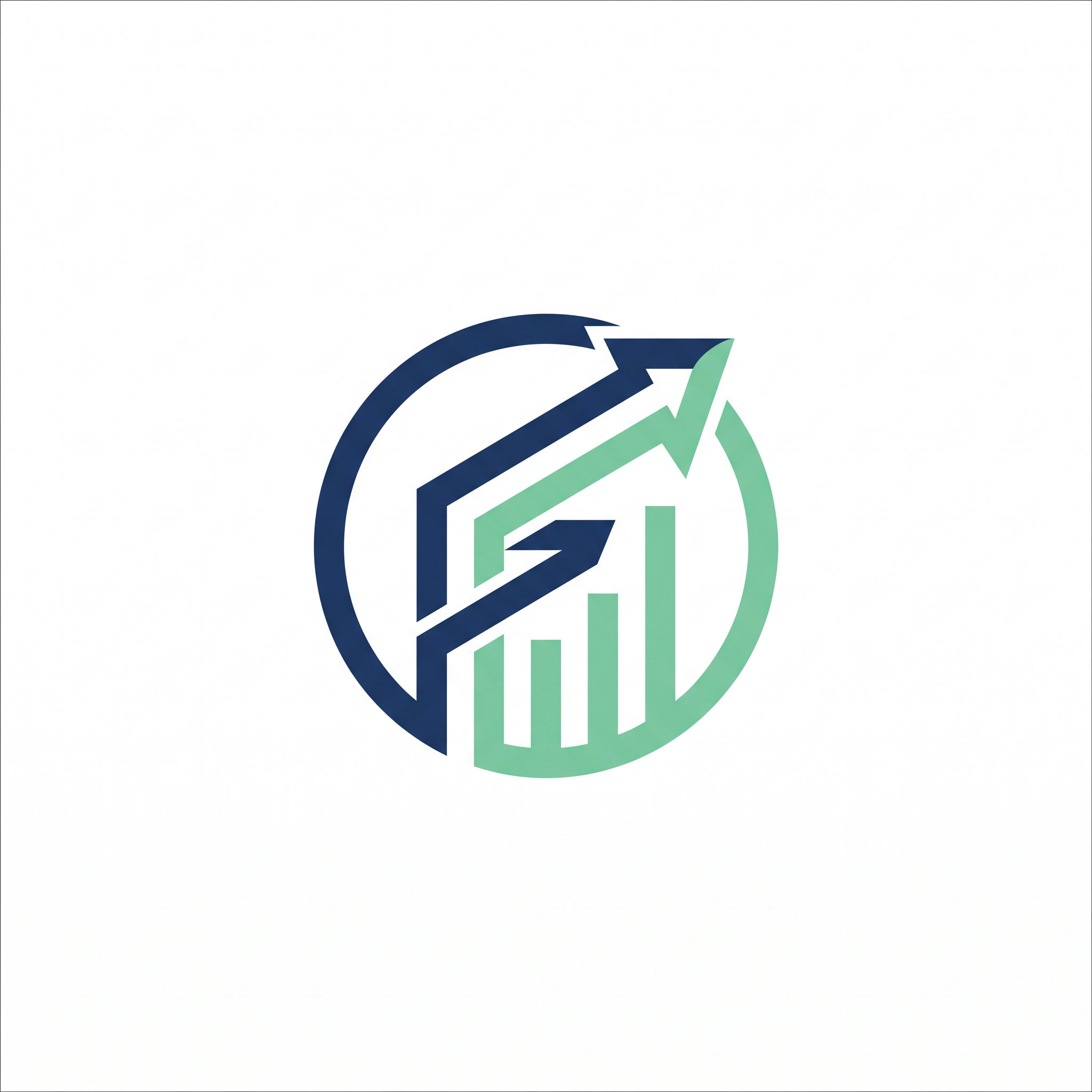AI Design for A minimalist logo for a fintech app called 'Finova', sleek geometric design, an abstract symbol combining a rising growth chart and a subtle letter F, modern sans-serif typography, clean lines, professional navy blue and mint green color palette, white background, high-end finance branding style --no shading, no gradients make it more professional, just the logo not the name