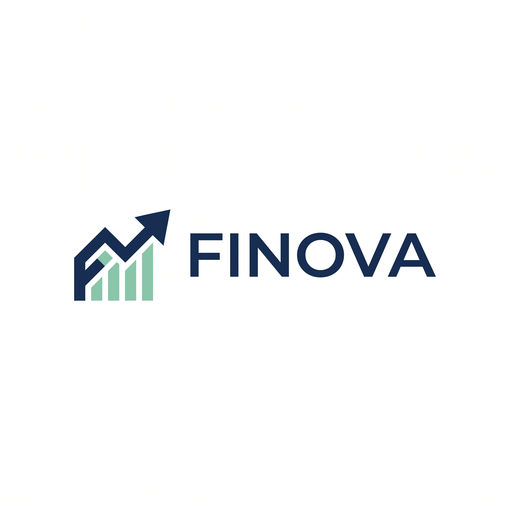 AI Design for A minimalist logo for a fintech app called 'Finova', sleek geometric design, an abstract symbol combining a rising growth chart and a subtle letter F, modern sans-serif typography, clean lines, professional navy blue and mint green color palette, white background, high-end finance branding style --no shading, no gradientsmake it more professional