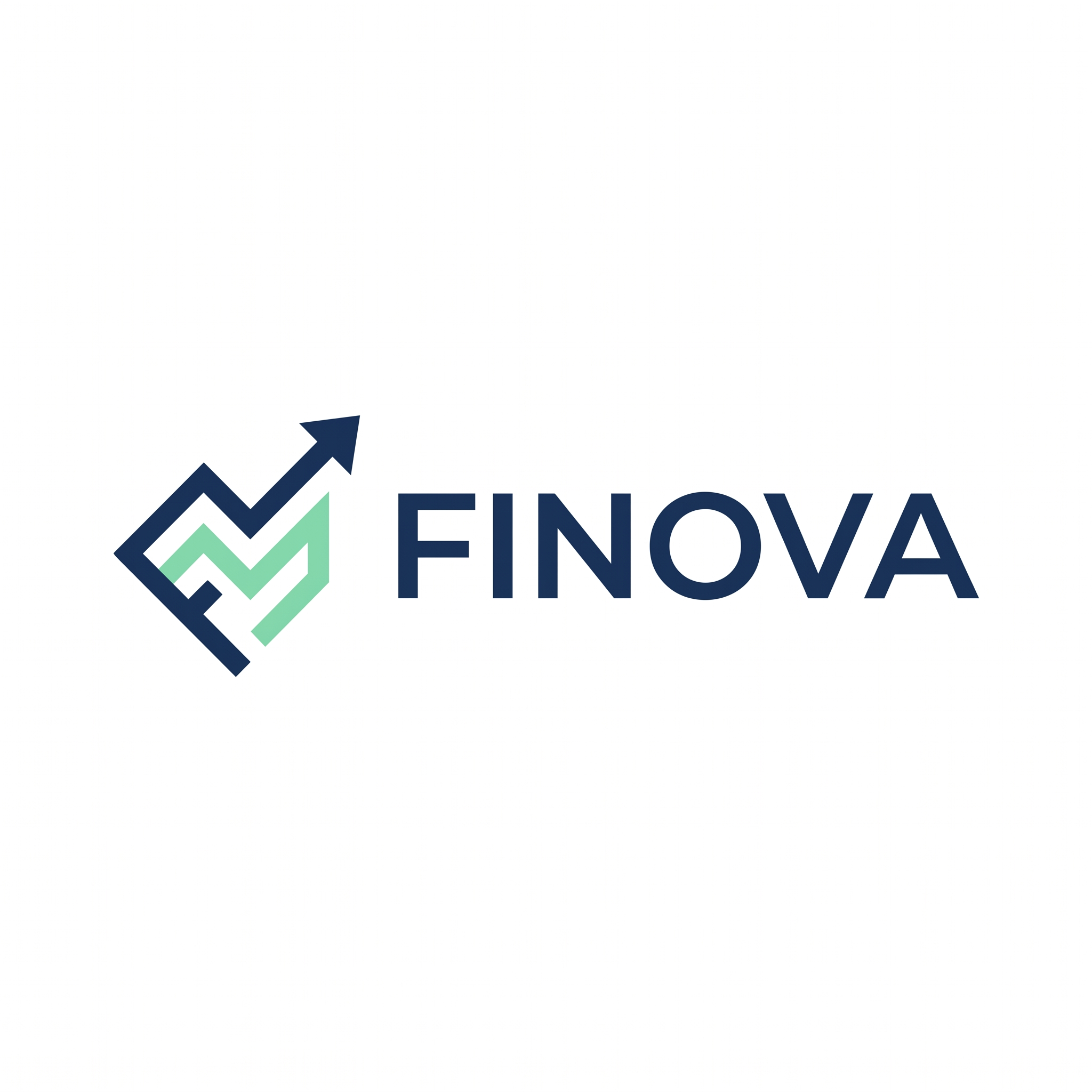 AI Design for A minimalist logo for a fintech app called 'Finova', sleek geometric design, an abstract symbol combining a rising growth chart and a subtle letter F, modern sans-serif typography, clean lines, professional navy blue and mint green color palette, white background, high-end finance branding style --no shading, no gradients make it more professional