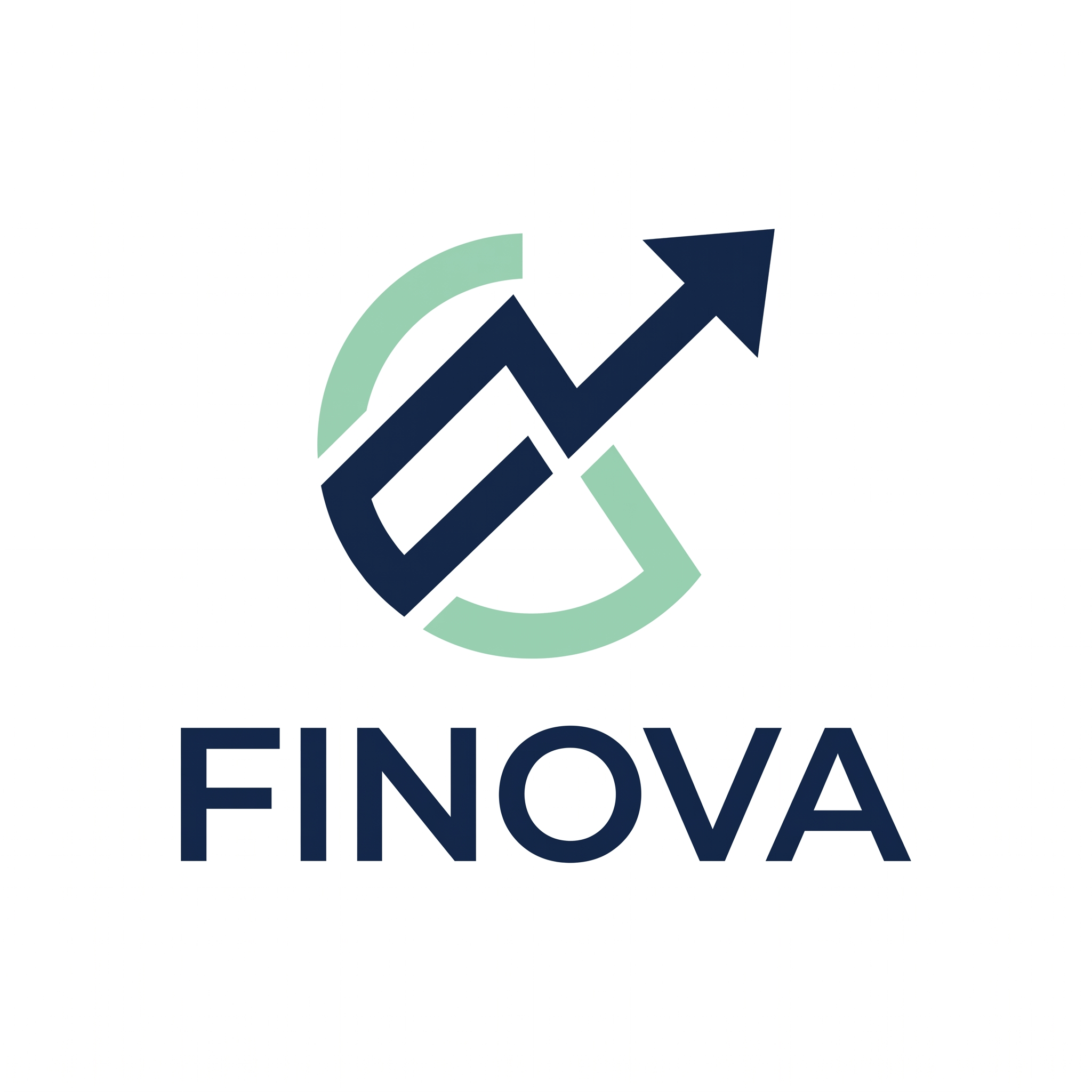 AI Design for A minimalist logo for a fintech app called 'Finova', sleek geometric design, an abstract symbol combining a rising growth chart and a subtle letter F, modern sans-serif typography, clean lines, professional navy blue and mint green color palette, white background, high-end finance branding style --no shading, no gradients make it more professional
