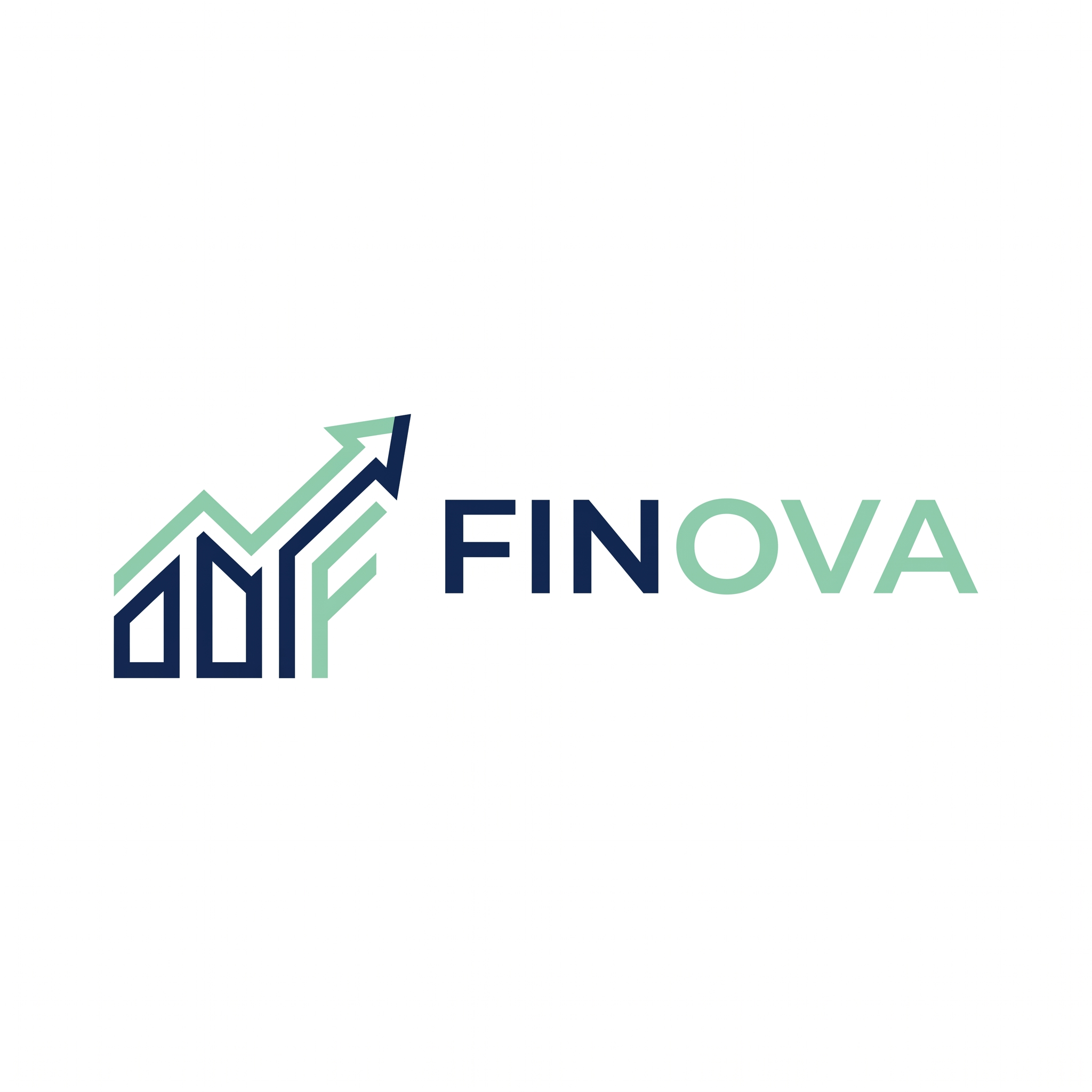 AI Design for A minimalist logo for a fintech app called 'Finova', sleek geometric design, an abstract symbol combining a rising growth chart and a subtle letter F, modern sans-serif typography, clean lines, professional navy blue and mint green color palette, white background, high-end finance branding style --no shading, no gradientsmake it more professional