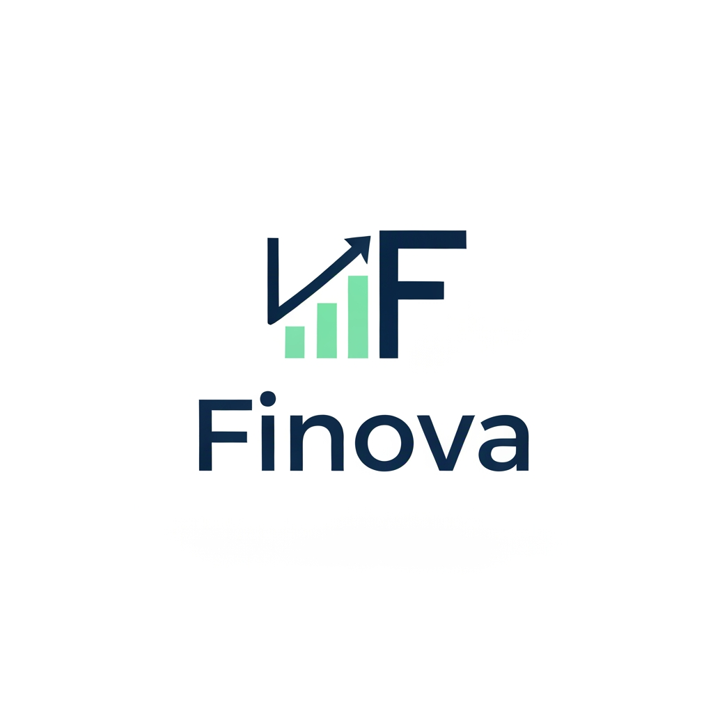 AI Design for A minimalist logo for a fintech app called 'Finova', sleek geometric design, an abstract symbol combining a rising growth chart and a subtle letter F, modern sans-serif typography, clean lines, professional navy blue and mint green color palette, white background, high-end finance branding style --no shading, no gradients