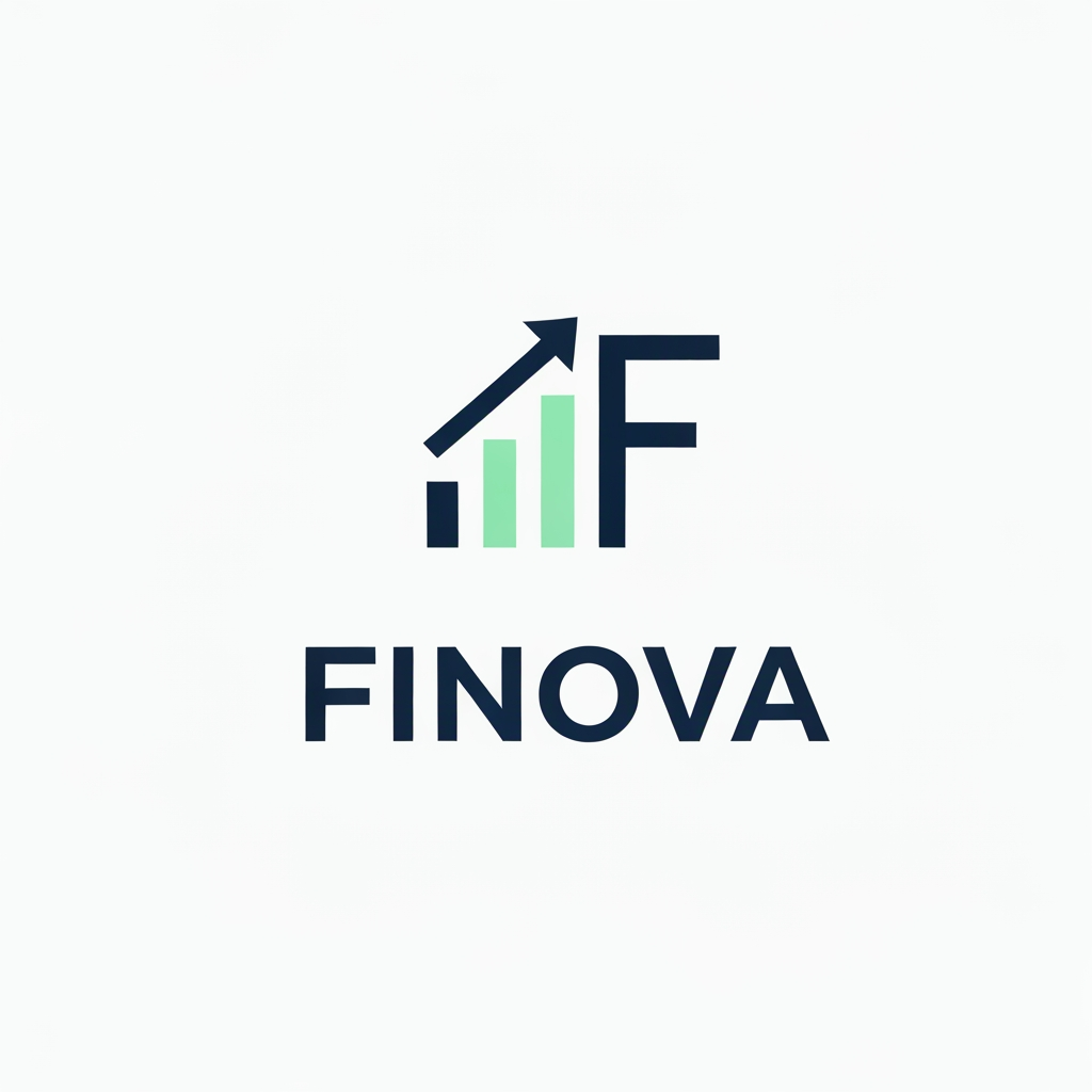 AI Design for A minimalist logo for a fintech app called 'Finova', sleek geometric design, an abstract symbol combining a rising growth chart and a subtle letter F, modern sans-serif typography, clean lines, professional navy blue and mint green color palette, white background, high-end finance branding style --no shading, no gradients