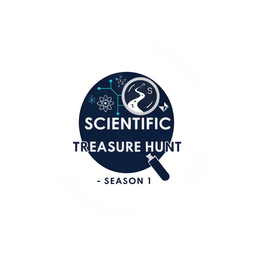 AI Design for # Scientific Treasure Hunt — Season 1 Logo Prompt

Design a premium, professional, intellectually intriguing logo for **“Scientific Treasure Hunt — Season 1”**, an analysis-based scientific competition focused on logical reasoning, investigation, observation, problem-solving, scientific thinking, and discovering hidden clues.

Create a **distinctive emblem-style logo** that combines the visual language of **science, mystery, exploration, and treasure hunting** without looking like a generic AI-generated logo.

### Core Visual Concept

Use a sophisticated combination of:

* A **magnifying glass or scientific lens** representing investigation and analysis
* A subtle **treasure map / hidden pathway** representing the hunt for clues
* Small **scientific symbols, molecular structures, atoms, geometric patterns, or circuit-like lines** integrated naturally into the design
* A subtle **hidden “1” or “S” shape** embedded into the emblem as a clever visual easter egg
* A small abstract **compass / navigation element** suggesting discovery and exploration
* The overall composition should communicate: **“Find the clue → Analyze the evidence → Solve the mystery → Discover the treasure.”**

### Color Palette

Do NOT use red or yellow.

Use a sophisticated scientific palette:

* **Deep Navy Blue** — primary color
* **Electric Cyan / Teal** — scientific highlights
* **Deep Violet / Indigo** — mystery and intellectual depth
* **Cool Silver / Off-White** — contrast and premium finishing

Use the colors in a restrained way with strong contrast. Avoid excessive gradients or overly bright neon effects.

### Typography

Use clean, bold, modern typography.

Main title:
**SCIENTIFIC TREASURE HUNT**

Secondary text:
**SEASON 1**

Typography should feel like a professionally designed science competition identity—sharp, balanced, highly readable, and suitable for posters, certificates, T-shirts, social media, medals, badges, and event banners.

### Design Style

* Professional science competition branding
* Minimal but visually intelligent
* Sophisticated geometric construction
* Strong symmetry and visual balance
* Clean vector-like edges
* Subtle depth, not excessive 3D
* Premium academic/competition identity
* Clever visual symbolism
* Timeless rather than trendy
* Human-designed graphic identity
* No generic stock-logo appearance
* No unnecessary decorative elements

The logo should look as if it was **carefully designed by an experienced professional graphic designer**, with intentional typography, spacing, proportions, symbolism, and visual hierarchy. It must **not look like an AI-generated logo**.

### Composition

Create a strong standalone emblem that works both with and without text.

The primary icon should remain recognizable even when displayed at a small size.

Avoid:

* Red
* Yellow
* Cartoon style
* Mascots
* Overly detailed illustrations
* Generic treasure chest icons
* Excessive glow
* Excessive 3D effects
* Random scientific symbols
* Clip-art appearance
* Generic AI logo aesthetics
* Misspelled or distorted text

Final impression: **mysterious, scientific, analytical, prestigious, adventurous, intelligent, and competition-ready.**

The final logo should immediately suggest **“a scientific investigation where participants must analyze clues to uncover a hidden discovery.”**