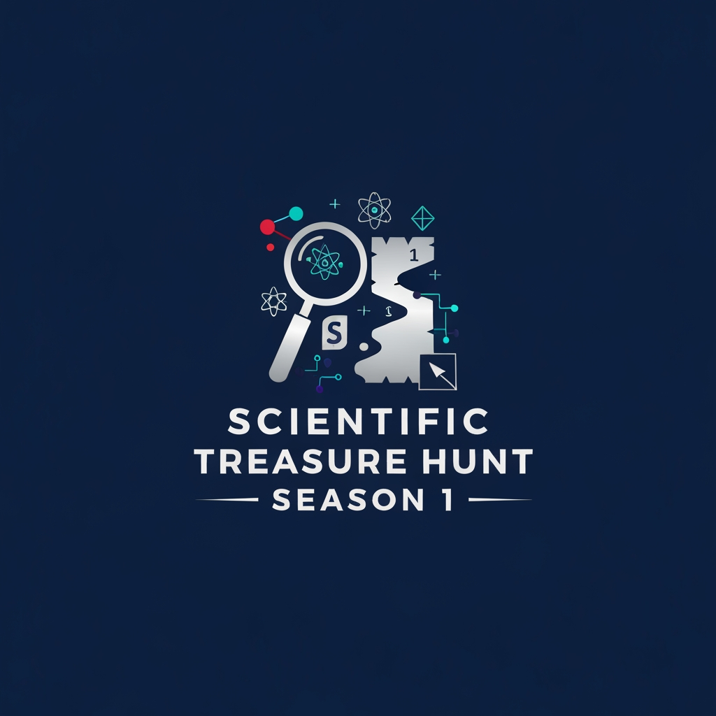 AI Design for # Scientific Treasure Hunt — Season 1 Logo Prompt

Design a premium, professional, intellectually intriguing logo for **“Scientific Treasure Hunt — Season 1”**, an analysis-based scientific competition focused on logical reasoning, investigation, observation, problem-solving, scientific thinking, and discovering hidden clues.

Create a **distinctive emblem-style logo** that combines the visual language of **science, mystery, exploration, and treasure hunting** without looking like a generic AI-generated logo.

### Core Visual Concept

Use a sophisticated combination of:

* A **magnifying glass or scientific lens** representing investigation and analysis
* A subtle **treasure map / hidden pathway** representing the hunt for clues
* Small **scientific symbols, molecular structures, atoms, geometric patterns, or circuit-like lines** integrated naturally into the design
* A subtle **hidden “1” or “S” shape** embedded into the emblem as a clever visual easter egg
* A small abstract **compass / navigation element** suggesting discovery and exploration
* The overall composition should communicate: **“Find the clue → Analyze the evidence → Solve the mystery → Discover the treasure.”**

### Color Palette

Do NOT use red or yellow.

Use a sophisticated scientific palette:

* **Deep Navy Blue** — primary color
* **Electric Cyan / Teal** — scientific highlights
* **Deep Violet / Indigo** — mystery and intellectual depth
* **Cool Silver / Off-White** — contrast and premium finishing

Use the colors in a restrained way with strong contrast. Avoid excessive gradients or overly bright neon effects.

### Typography

Use clean, bold, modern typography.

Main title:
**SCIENTIFIC TREASURE HUNT**

Secondary text:
**SEASON 1**

Typography should feel like a professionally designed science competition identity—sharp, balanced, highly readable, and suitable for posters, certificates, T-shirts, social media, medals, badges, and event banners.

### Design Style

* Professional science competition branding
* Minimal but visually intelligent
* Sophisticated geometric construction
* Strong symmetry and visual balance
* Clean vector-like edges
* Subtle depth, not excessive 3D
* Premium academic/competition identity
* Clever visual symbolism
* Timeless rather than trendy
* Human-designed graphic identity
* No generic stock-logo appearance
* No unnecessary decorative elements

The logo should look as if it was **carefully designed by an experienced professional graphic designer**, with intentional typography, spacing, proportions, symbolism, and visual hierarchy. It must **not look like an AI-generated logo**.

### Composition

Create a strong standalone emblem that works both with and without text.

The primary icon should remain recognizable even when displayed at a small size.

Avoid:

* Red
* Yellow
* Cartoon style
* Mascots
* Overly detailed illustrations
* Generic treasure chest icons
* Excessive glow
* Excessive 3D effects
* Random scientific symbols
* Clip-art appearance
* Generic AI logo aesthetics
* Misspelled or distorted text

Final impression: **mysterious, scientific, analytical, prestigious, adventurous, intelligent, and competition-ready.**

The final logo should immediately suggest **“a scientific investigation where participants must analyze clues to uncover a hidden discovery.”**