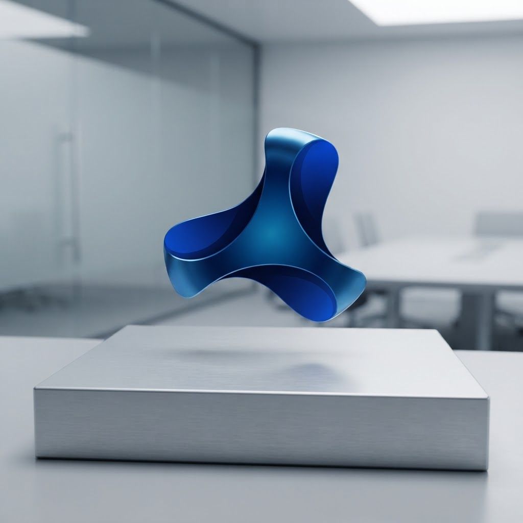 AI Design for Premium logo presentation mockup concept for Create a modern, high-tech brand identity featuring an abstract 3D sculptural logo with vibrant blue gradients, conveying innovation and fluidity for a forward-thinking technology company.. Logo or brand mark displayed on a clean neutral surface with subtle depth, refined shadow, precise alignment, elegant design-studio presentation, no extra readable text.

Incorporate the attached brand element reference image (Reference A: brand element "Restalgo Tech") into the composition where natural — preserve the depicted brand element's appearance.