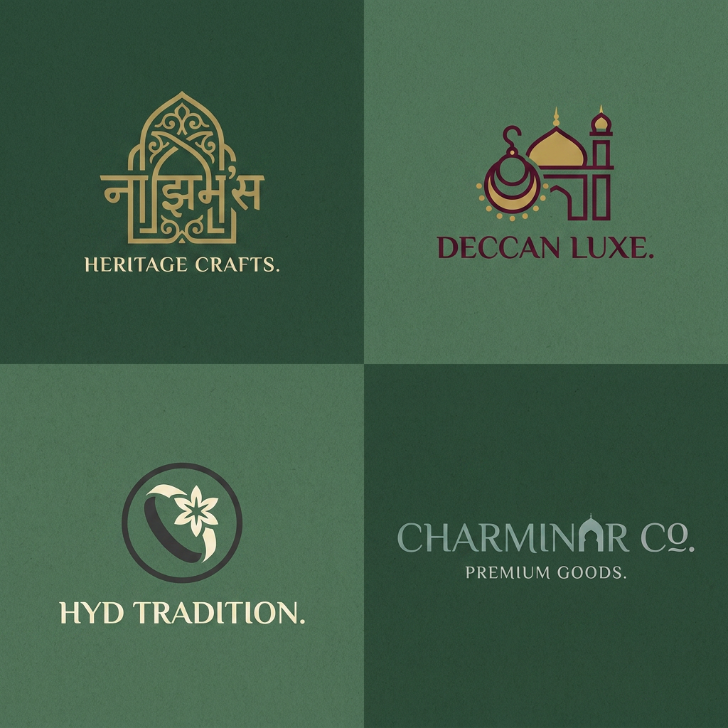 AI Design for CAN U DESIGN ME 4-5 LOGOS WITH GIVEN REFERENCE SOMETHING RECOGNIZABLE, HYDERABADI TOUCH, PREMIUM SIMPLE AND MINIMAL AND DON'T TAKE THE PREVIOUS LOGO INTO THIS AND BY SEEING LOGO IT HAS TO TELL ABOUT THE BRAND