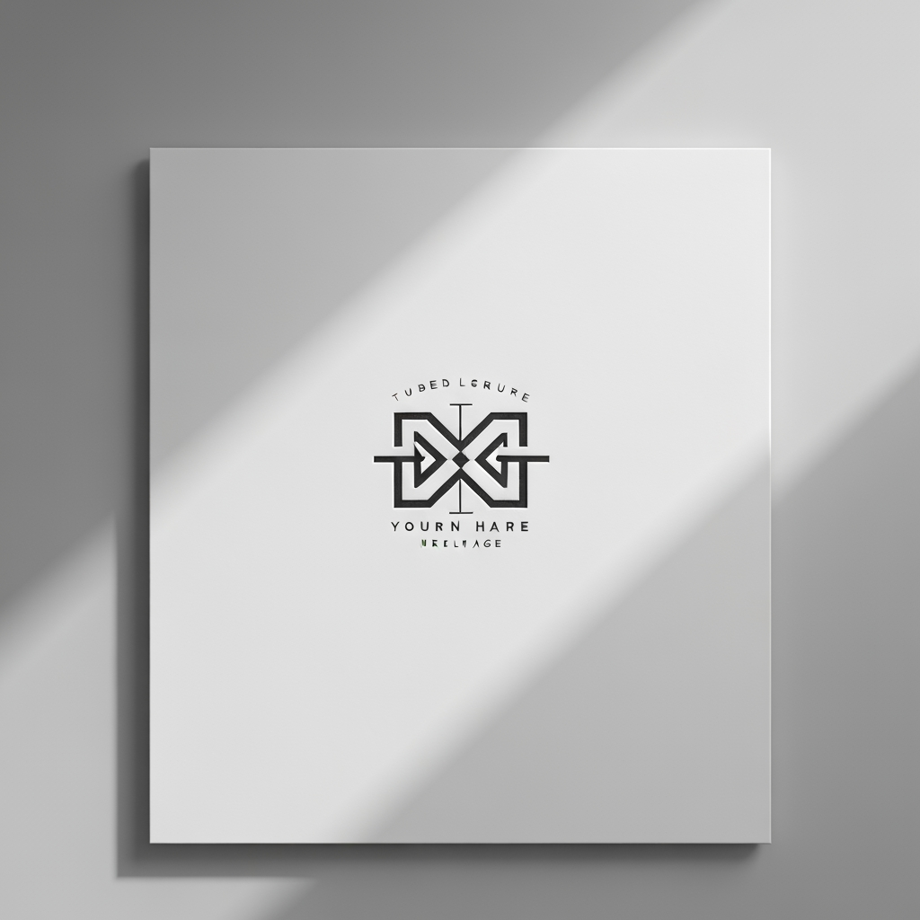 AI Design for Premium logo presentation mockup concept for Create a sophisticated visual system that blends architectural geometric motifs with warm, rich earth tones to evoke a premium, heritage-inspired brand identity.. Logo or brand mark displayed on a clean neutral surface with subtle depth, refined shadow, precise alignment, elegant design-studio presentation, no extra readable text.