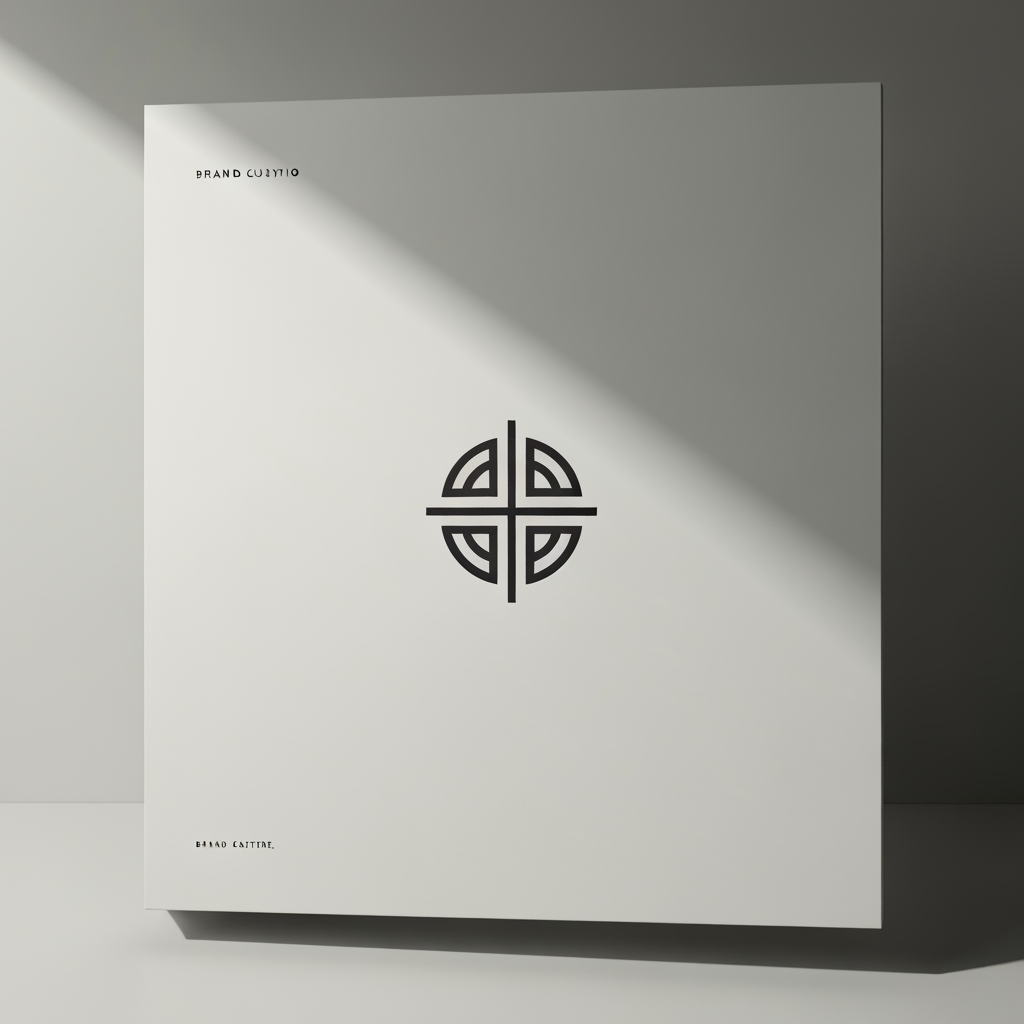 AI Design for Premium logo presentation mockup concept for Brand identity directions for a client. Logo or brand mark displayed on a clean neutral surface with subtle depth, refined shadow, precise alignment, elegant design-studio presentation, no extra readable text.