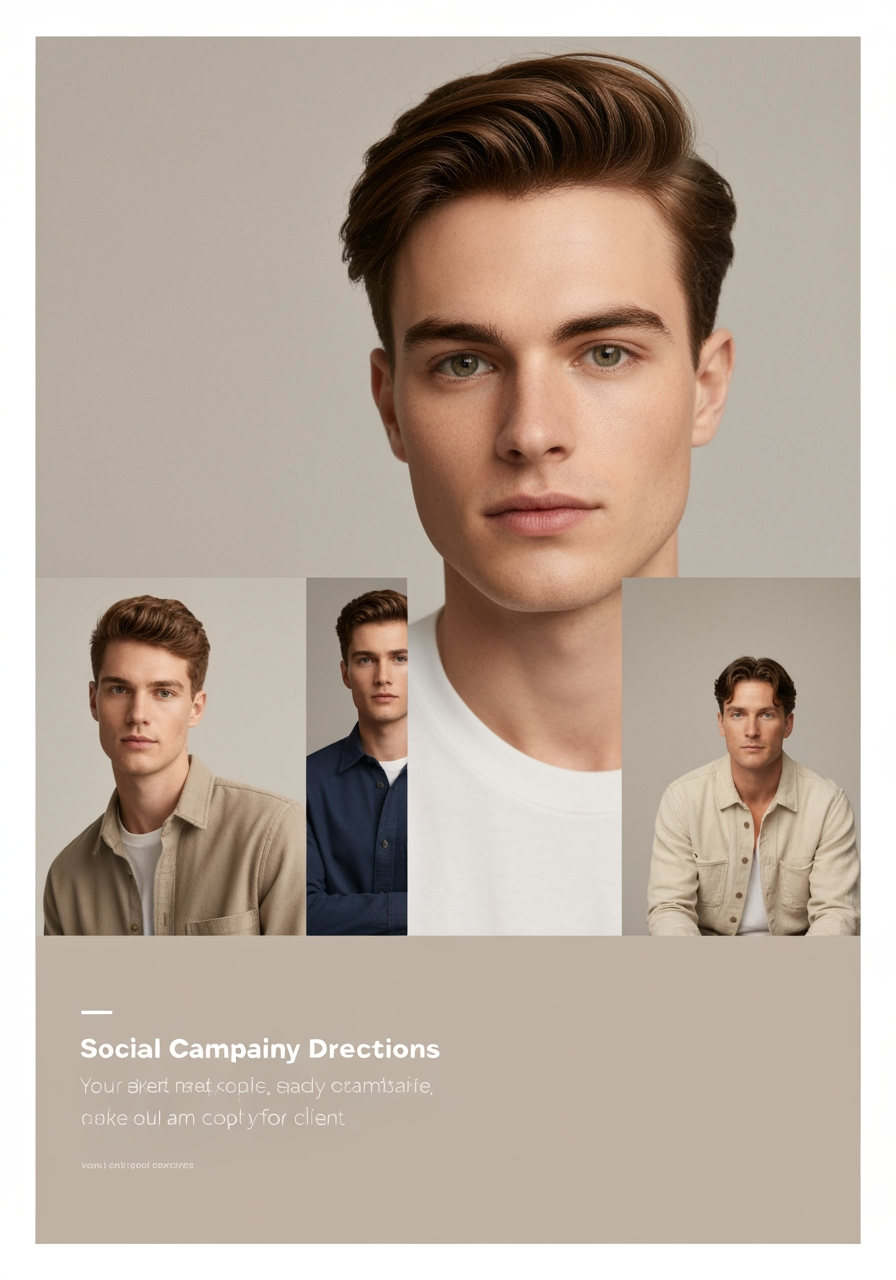 AI Design for Social campaign preview concept for Brand identity directions for a client. Portrait campaign visual that feels ready for client approval, clear focal image, cohesive art direction, clean space for copy to be added later, no generated text.