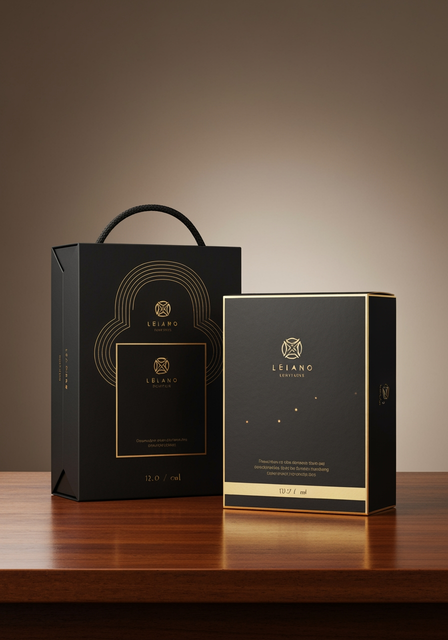 AI Design for Premium packaging mockup concept for i want to makelogo for the nivora brand and under it the naqme of tthe maker veer and anishi need cinematic and attractive logo. Brand identity applied to realistic boxes, pouches, labels, wraps, or bags as appropriate, polished tabletop scene, tactile materials, no invented readable copy.