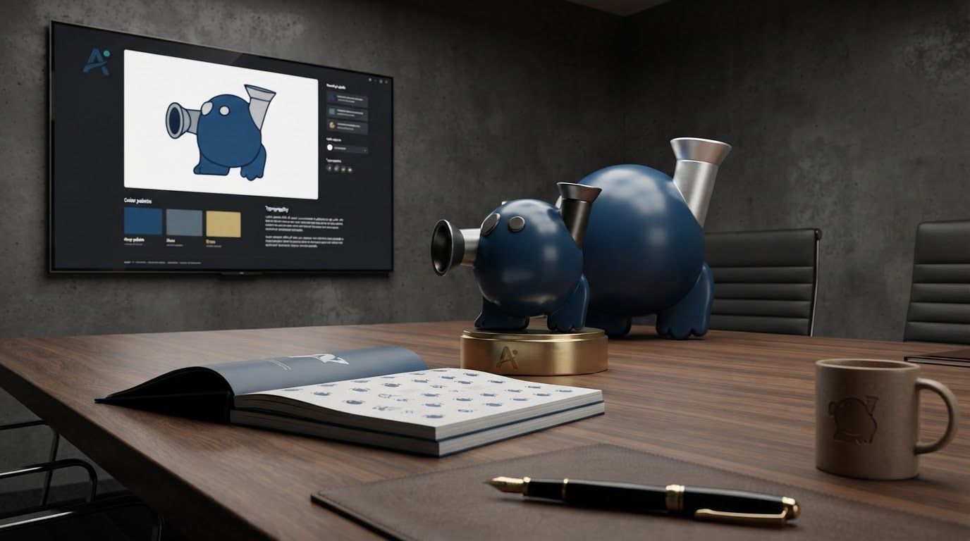 AI Design for Client presentation mockup for  brand. Polished scene showing the design direction applied to a realistic surface, screen, poster, or object, premium agency presentation style, no readable placeholder text.

Incorporate the attached brand element reference image (Reference A: brand element "Sphere-Creature Mascot") into the composition where natural — preserve the depicted brand element's appearance.