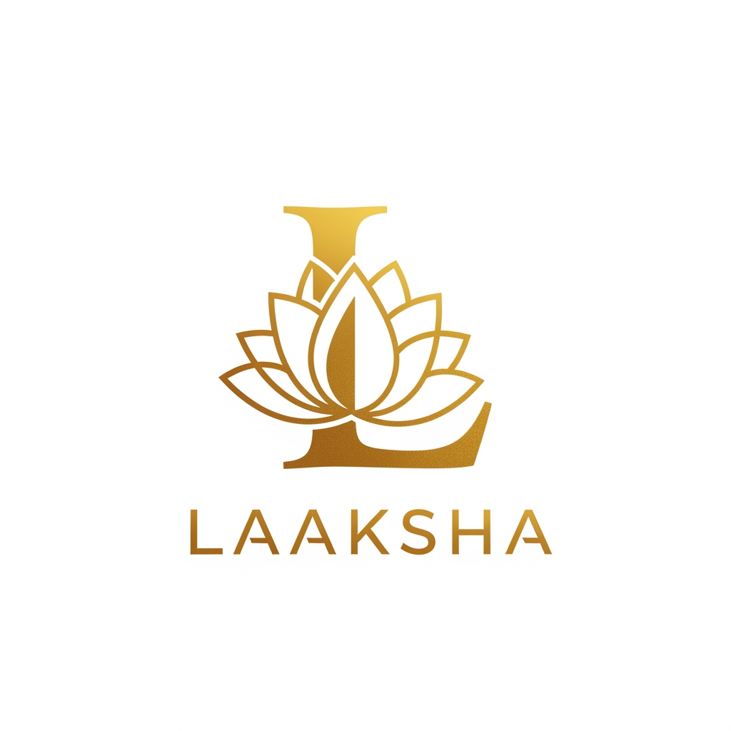 AI Design for create logo for brand name ''Laaksha'' more new and the color theme should be golden and the logo should be defining the brand name itselft but very minimal way LAAKSHA
