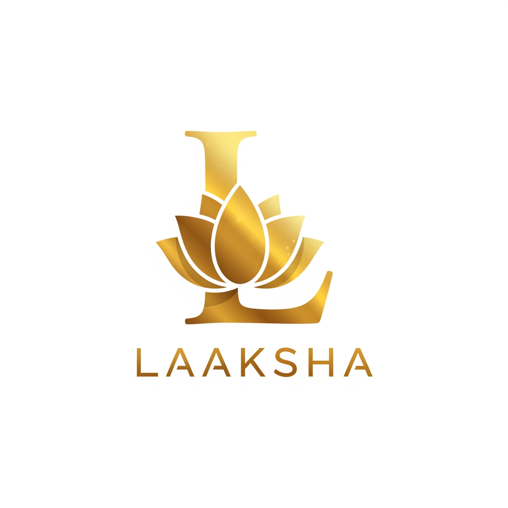 AI Design for create logo for brand name ''Laaksha'' more new and the color theme should be golden and the logo should be defining the brand name itselft but very minimal way LAAKSHA