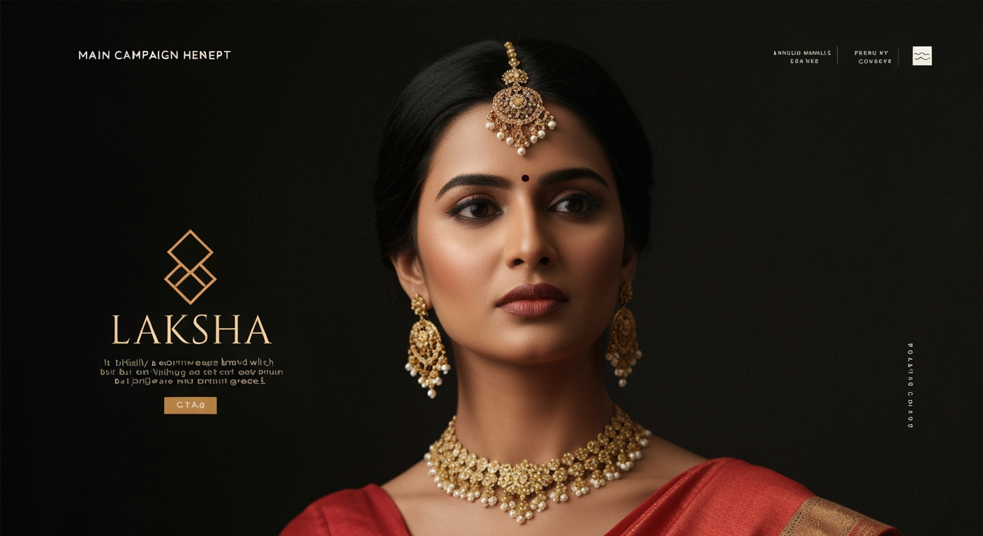 AI Design for Main campaign hero visual concept for i wan a logo for my brand Laksha it is initially a ecommerece brand which can sell anything but we are thinking to start with bangle but bangle are not our primary or main so just  create a logo for the brand name , like simple minimal elegant graced. Cinematic advertising image with a clear subject, memorable visual idea, strong depth and lighting, premium art direction, clean negative space for headline and CTA to be added later, no generated text.