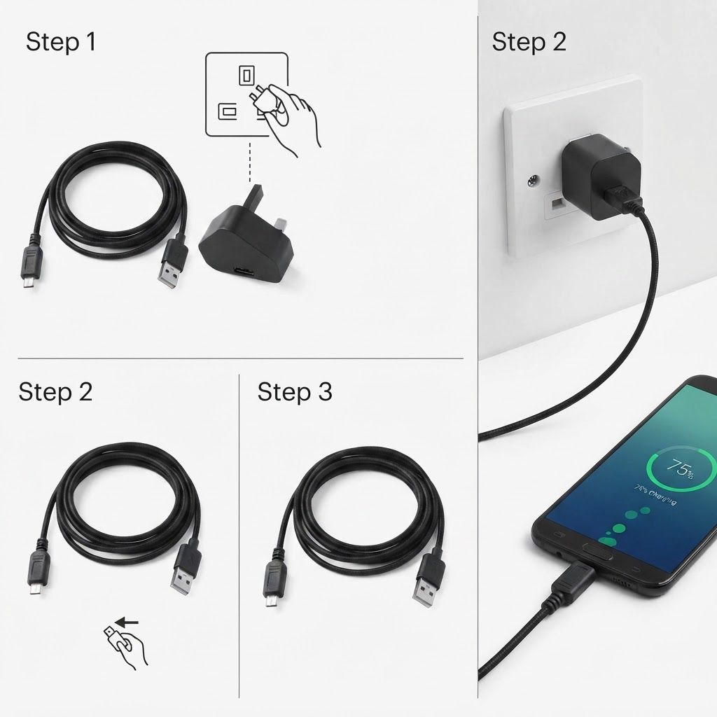 AI Design for create image which show how to use the item kindly dont change the image of the charger and cable
