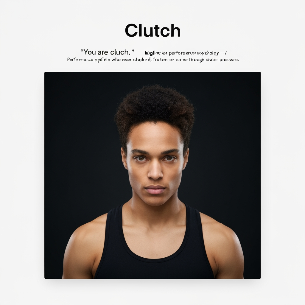 AI Design for Square social feed visual concept for Brand name: Clutch
Tagline (optional use): "You are clutch." / Performance psychology for anyone who's ever choked, frozen, or come through under pressure.

What the brand is:
An Instagram page on performance psychology — for athletes, artists, entrepreneurs, employees, students, and anyone navigating pressure, self-doubt, or the need to "perform" in their field. Content blends evidence-based psychology (Self-Determination Theory, ACT/Mindfulness-Acceptance-Commitment, REBT/CBT) with movement/so. Strong central subject, clean composition, platform-ready crop, cohesive color and mood, clear empty area for caption or headline to be added later, no readable text generated.